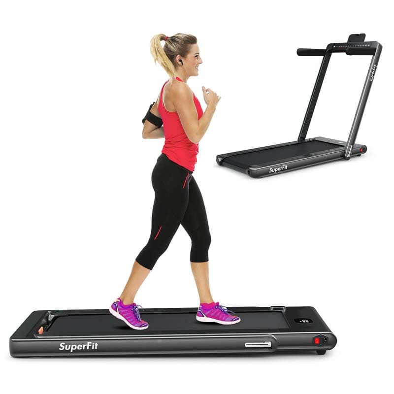 2 in 1 Folding Treadmill, 2.25HP Under Desk Electric Treadmill, Portable Walking Running Machine with Dual Display & Smart App Control