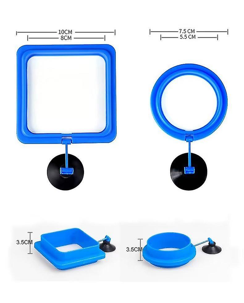 2 Pieces Feeding Circle Aquarium Fish Safety Spot Floating Fish Feeder Round Square And Round With Suction Cup