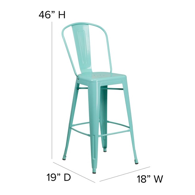 Emma And Oliver Commercial Gradeh Metal Indoor outdoor Barstool With Drain Holes And Back