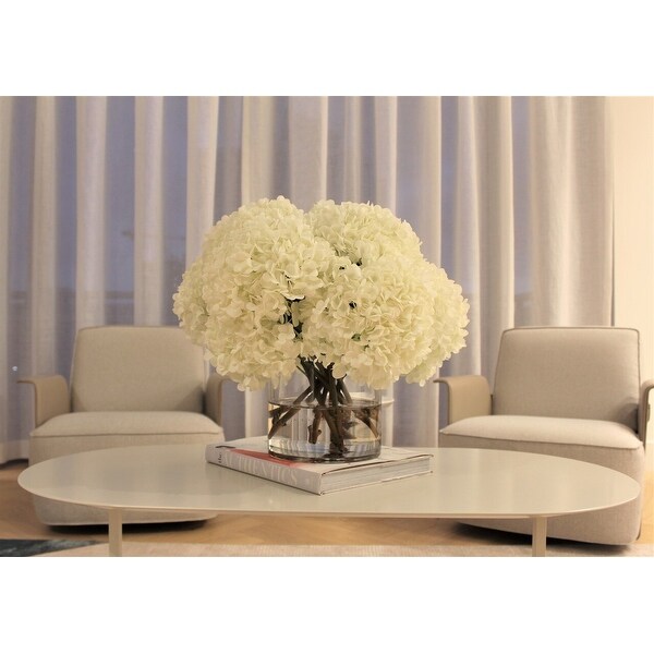 White Hydrangea Bouquet in clear glass cylinder vase