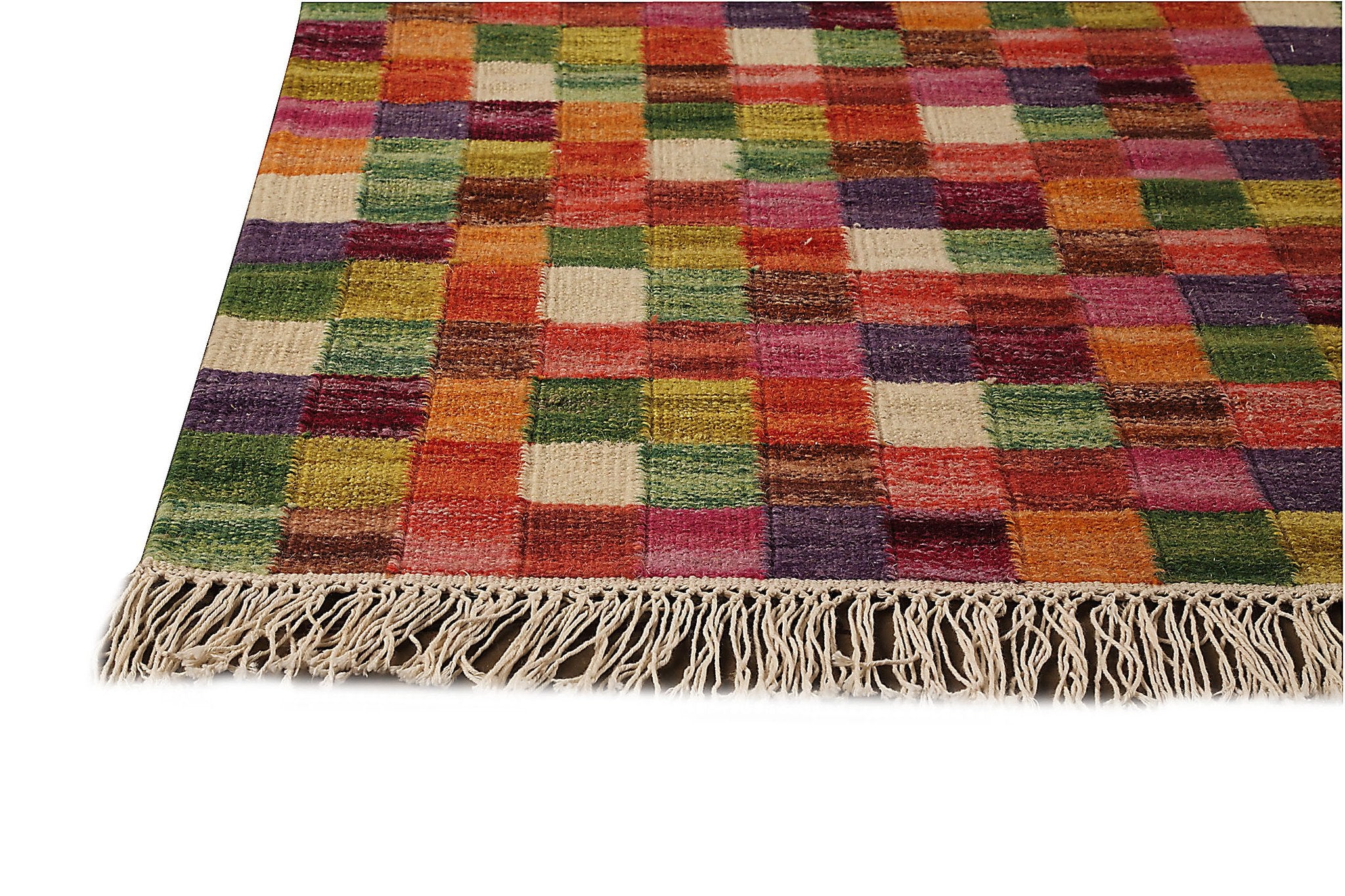 Small Box Collection Hand Woven Wool Area Rug in Multi