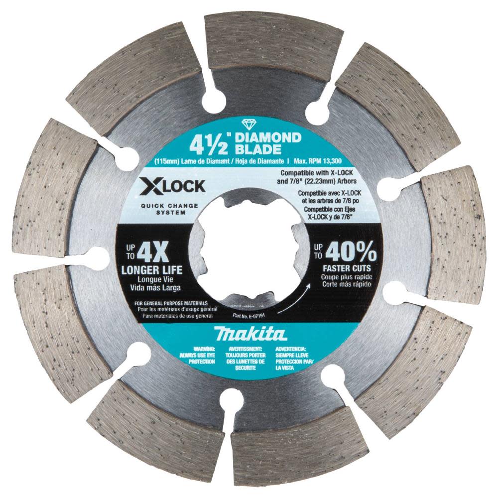 Makita X-LOCK 4-1/2 Segmented Diamond Blade for Masonry Cutting ;