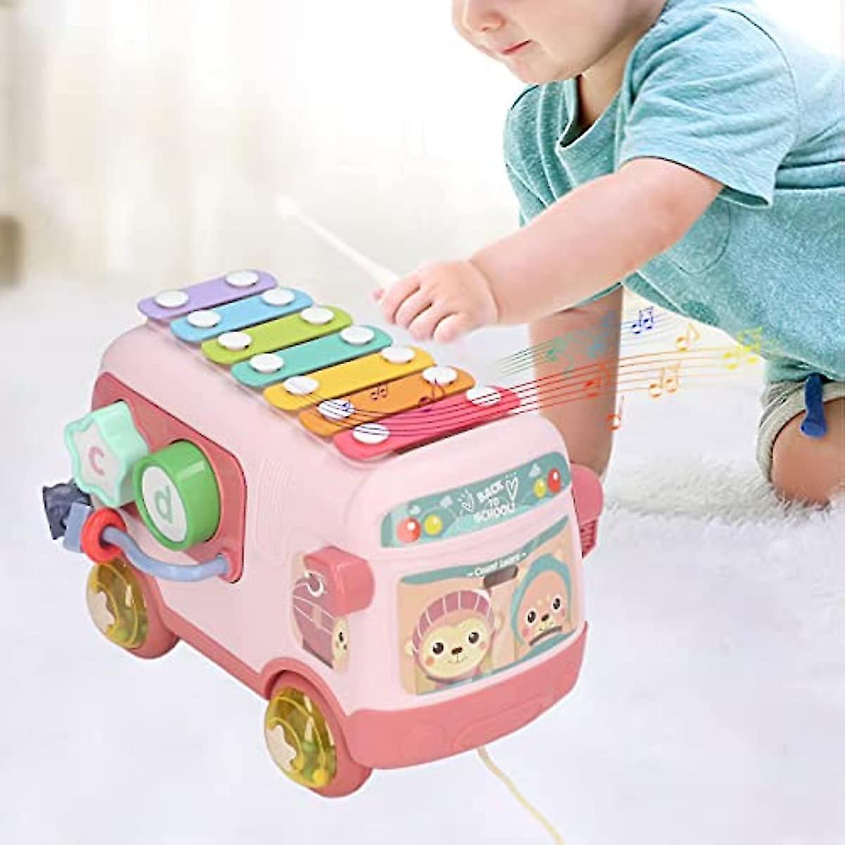 Musical Bus Toy  Alphabet Musical Bus Round Edge 3d Blocks Colorful Beads Automatically Avoid Obstacles For Kids For Outdoor