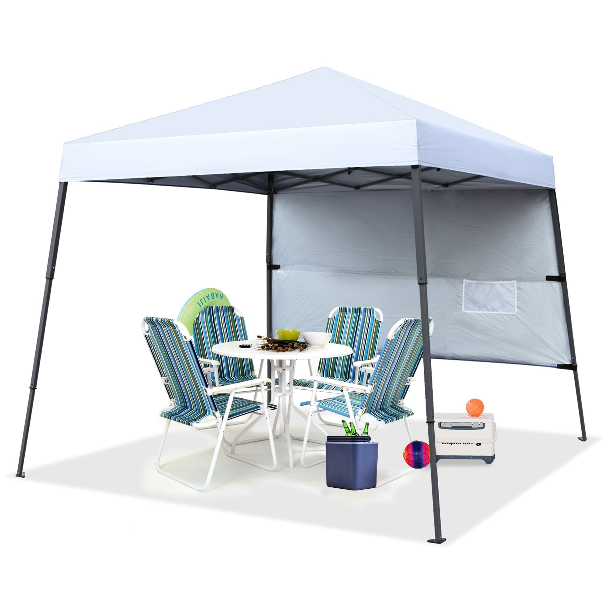 ABCCANOPY 10 ft x 10 ft Outdoor Pop up Slant Leg Canopy Tent with 1 Sun Wall and 1 Backpack Bag - White