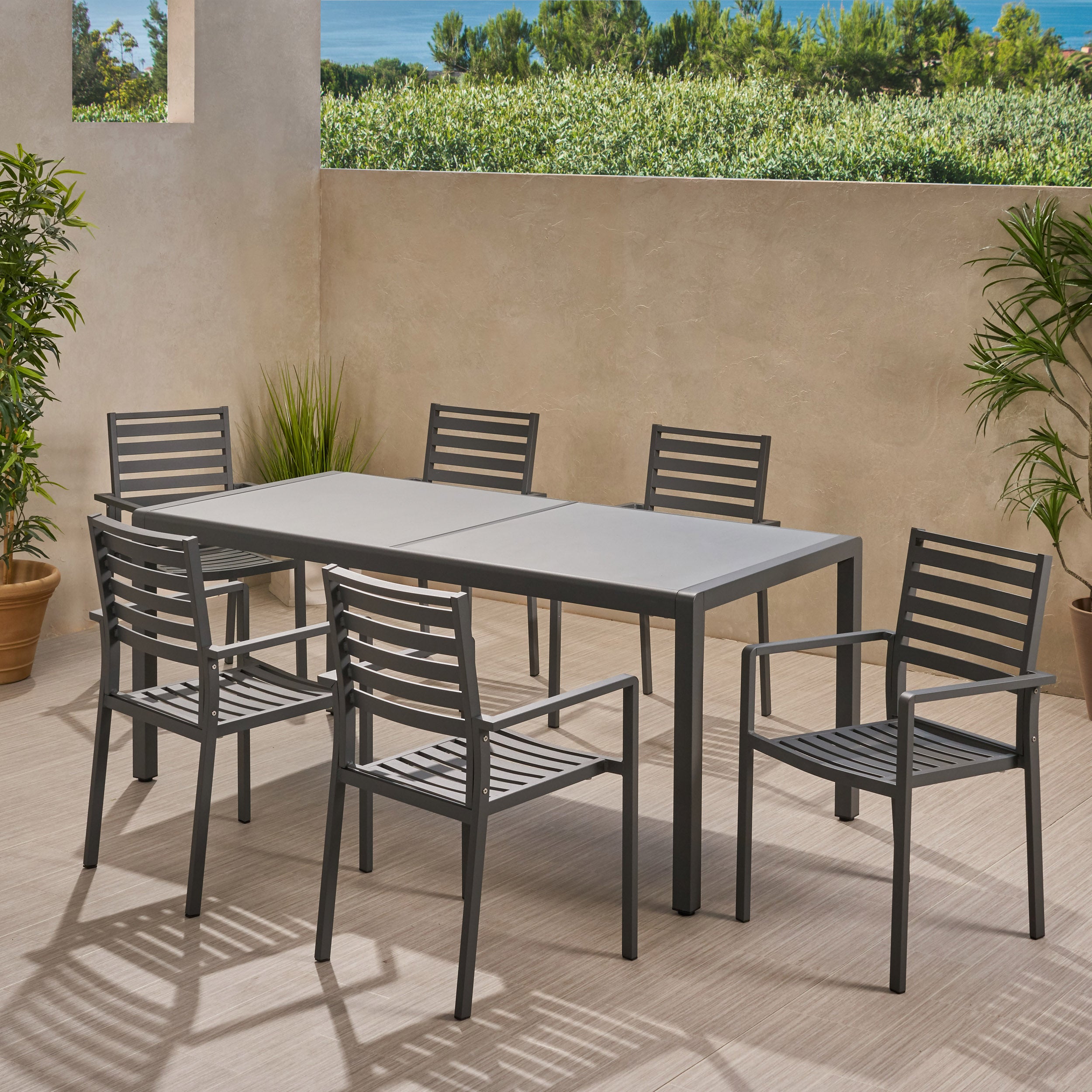 Cherie Outdoor Modern 6 Seater Aluminum Dining Set