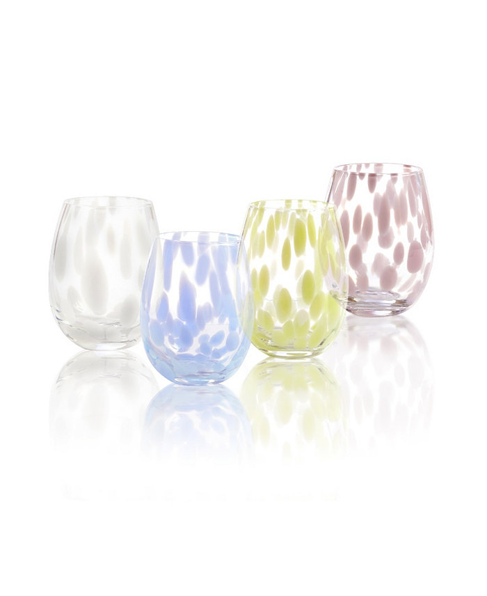 Qualia Glass Lacey Assorted Color 18 oz Stemless Wine Glasses Set of 4