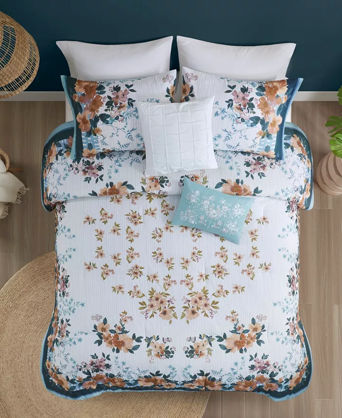 Madison Park Jules Cotton Floral 5-Pc. Comforter Set， Full Queen