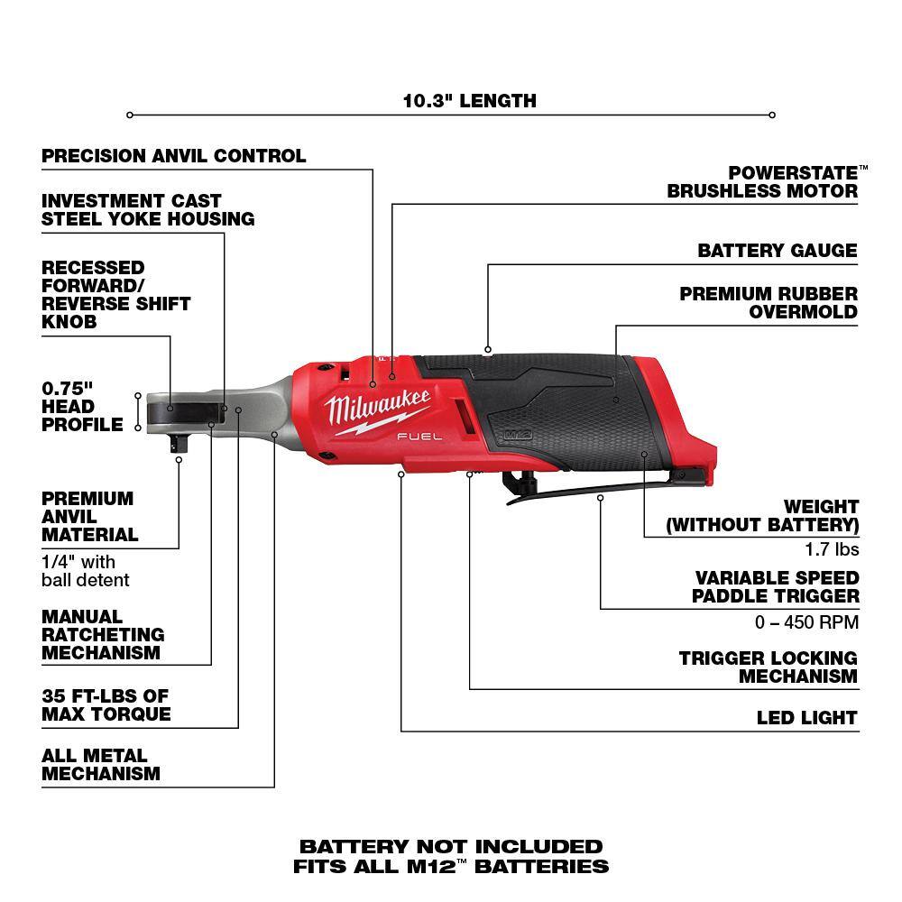 MW M12 FUEL 12V Lithium-Ion Cordless High Speed 14 in. Ratchet and 14 in. Hex Screwdriver Kit (2-Tool) 2566-20-2401-22