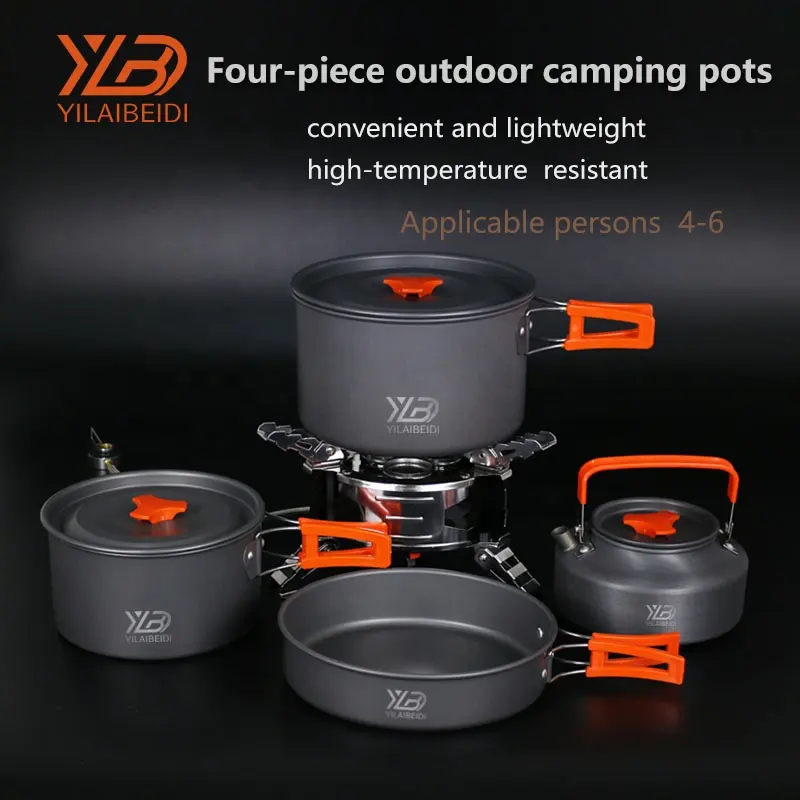 Four piece of outdoor camping pots convenient lightweight high temperature resistant Non toxic environmental protection