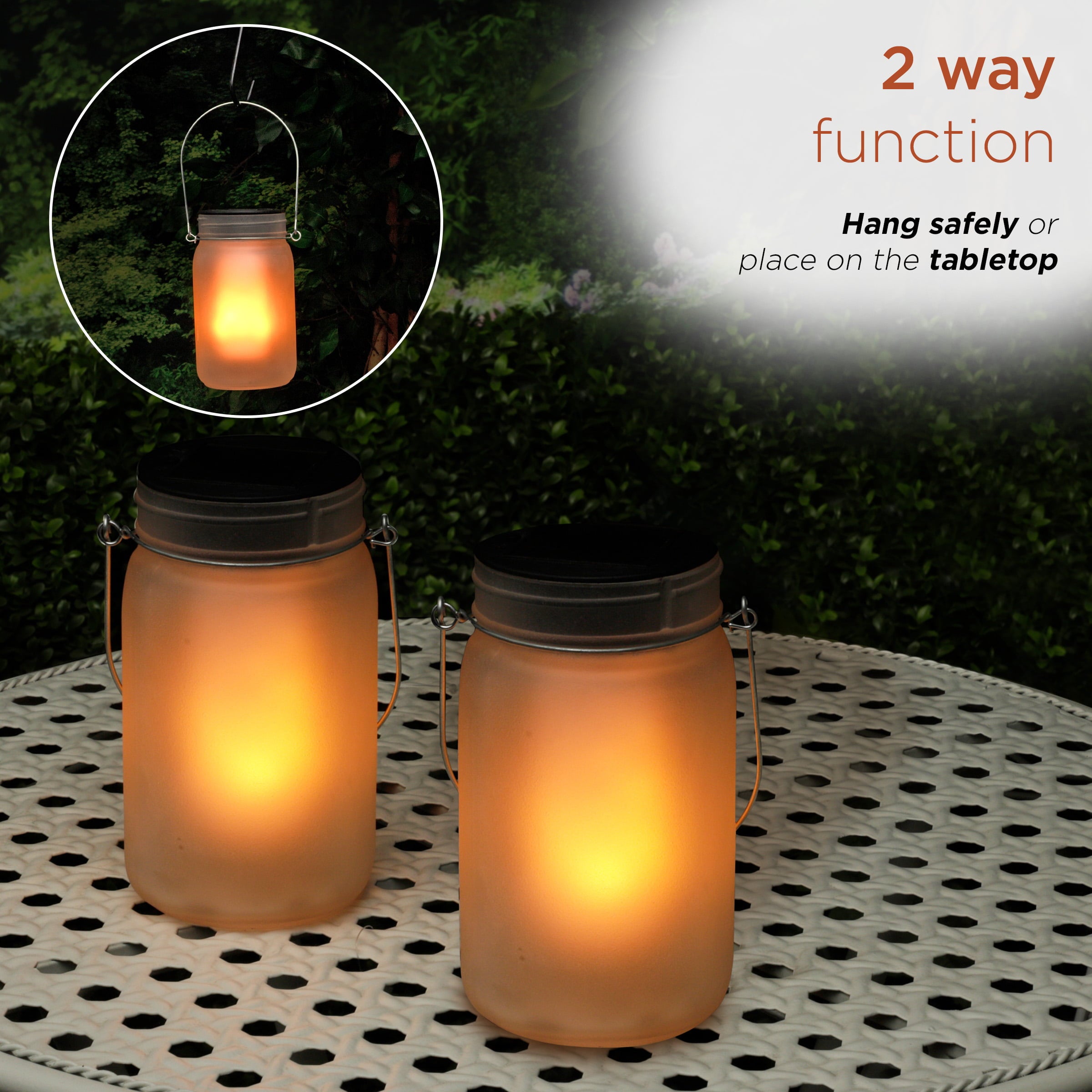 Alpine Corporation Outdoor Solar Powered Pathway Lantern Flickering LED Light Jars (Set of 2)