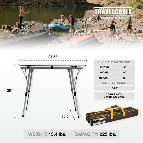 TravelChair Grand Canyon Table，Foldable，Adjustable Camping Table for Outdoor Adventures (3 varying heights)