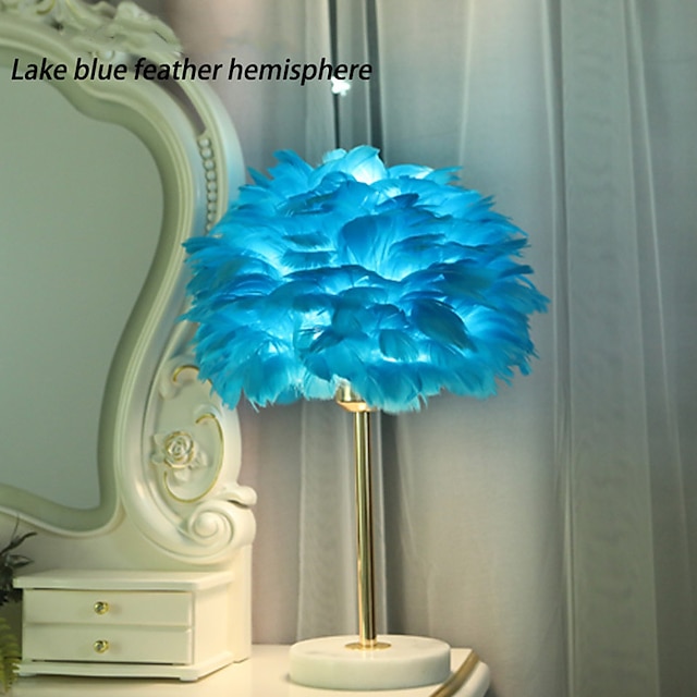 Feather Lamp Northern European Light Luxury Feather Table Lamp Marble American Creative Princess Bedroom Bedside Lamp