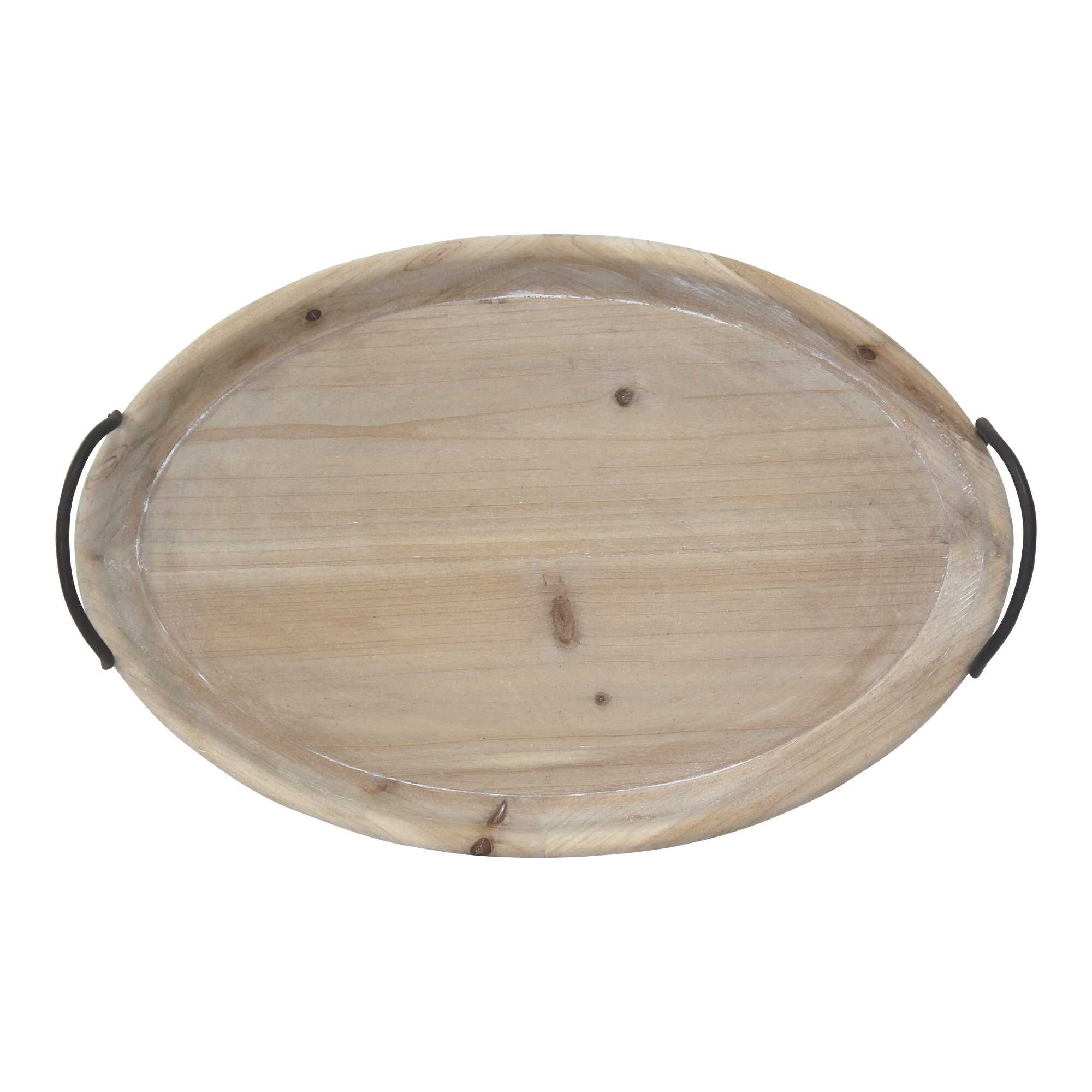 18 Oval Natural Ivory-Finished Wood with Curved Black Metal Handles - 13.8 W x 4.4 D x 19.5 H