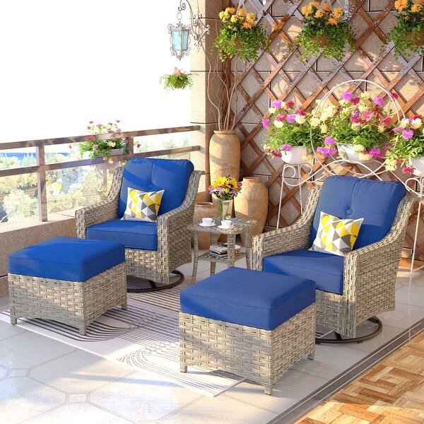 OVIOS 5 Pieces Outdoor Wicker Curved Swivel Chair Set With Ottoman