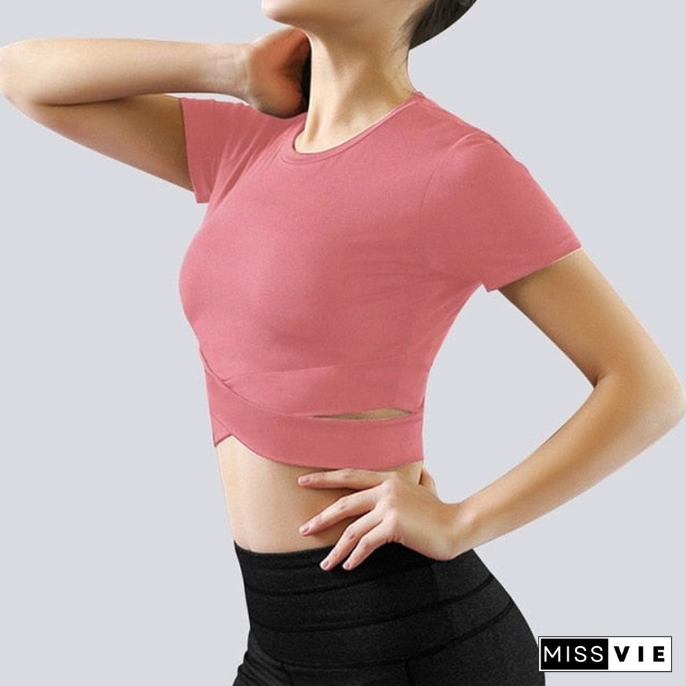 Women Long Sleeve Running Shirts Sexy Exposed Navel Yoga T-Shirts Solid Sports Shirts Quick Dry Fitness Gym Crop Tops Sport Wear