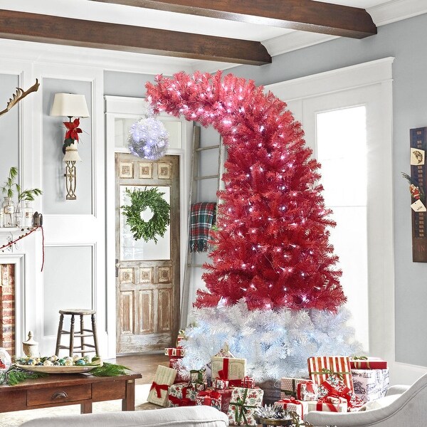 6FT Christmas Tree With Bendable Santa Hat Style Hinged Artificial Fir Bent Top Holiday Decoration