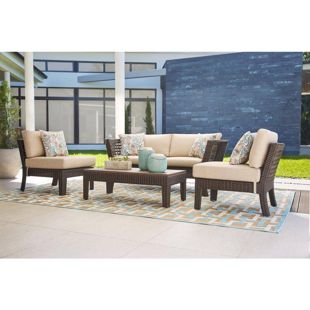 StyleWell Tyler 4-Piece Steel Wicker Outdoor Patio Conversation Set with Cover and Beige Cushions 710.197.000