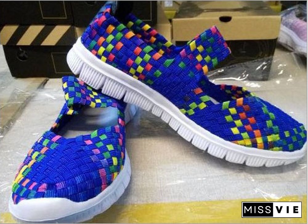 8 Colors Women's Slip On Running Shoes Casual Breathable Mesh Fabric Sneaker Flat Sandals