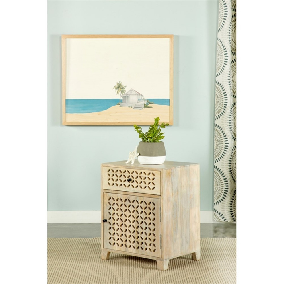 Coaster August Lattice Cut out 1 Door Wood Accent Table in White Washed   Transitional   Side Tables And End Tables   by Homesquare  Houzz