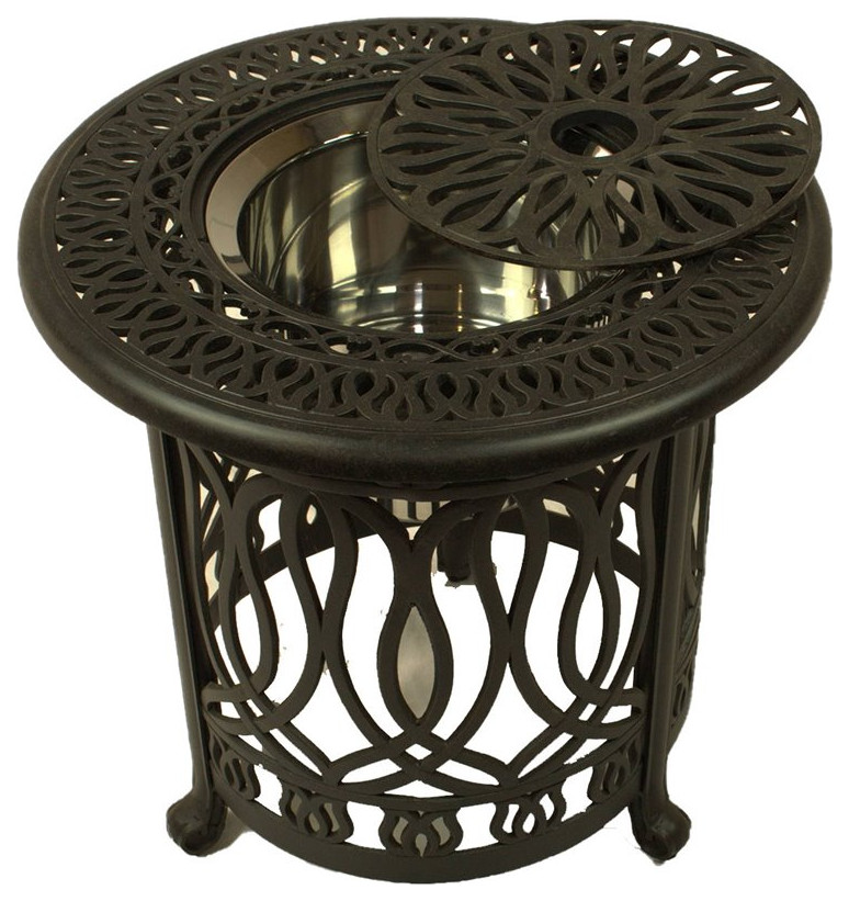 Shield Outdoor Comfort Care Signature Metal Patio Accent Table with Ice Bucket   Traditional   Outdoor Side Tables   by Homesquare  Houzz