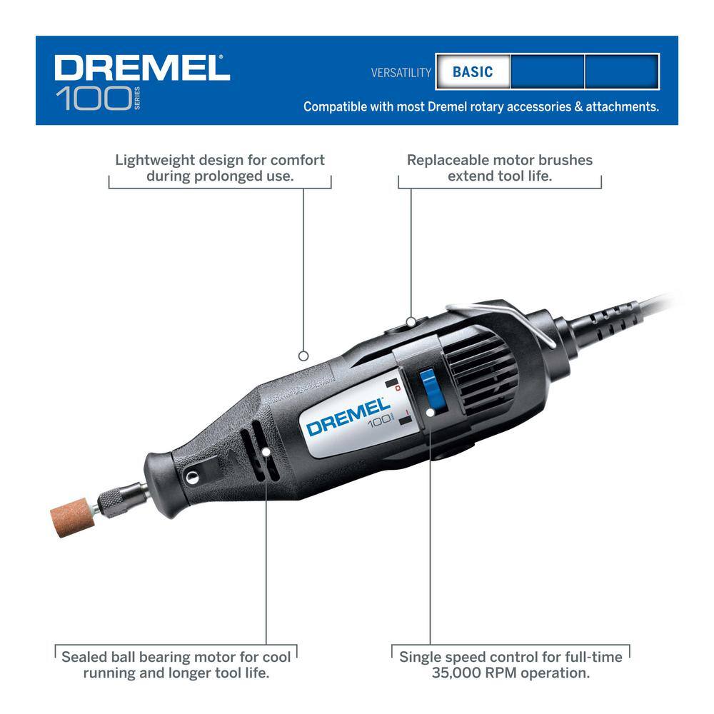 Dremel 100 Series 0.9 Amp Single Speed Corded Rotary Tool Kit with 7 Accessories 100-N7