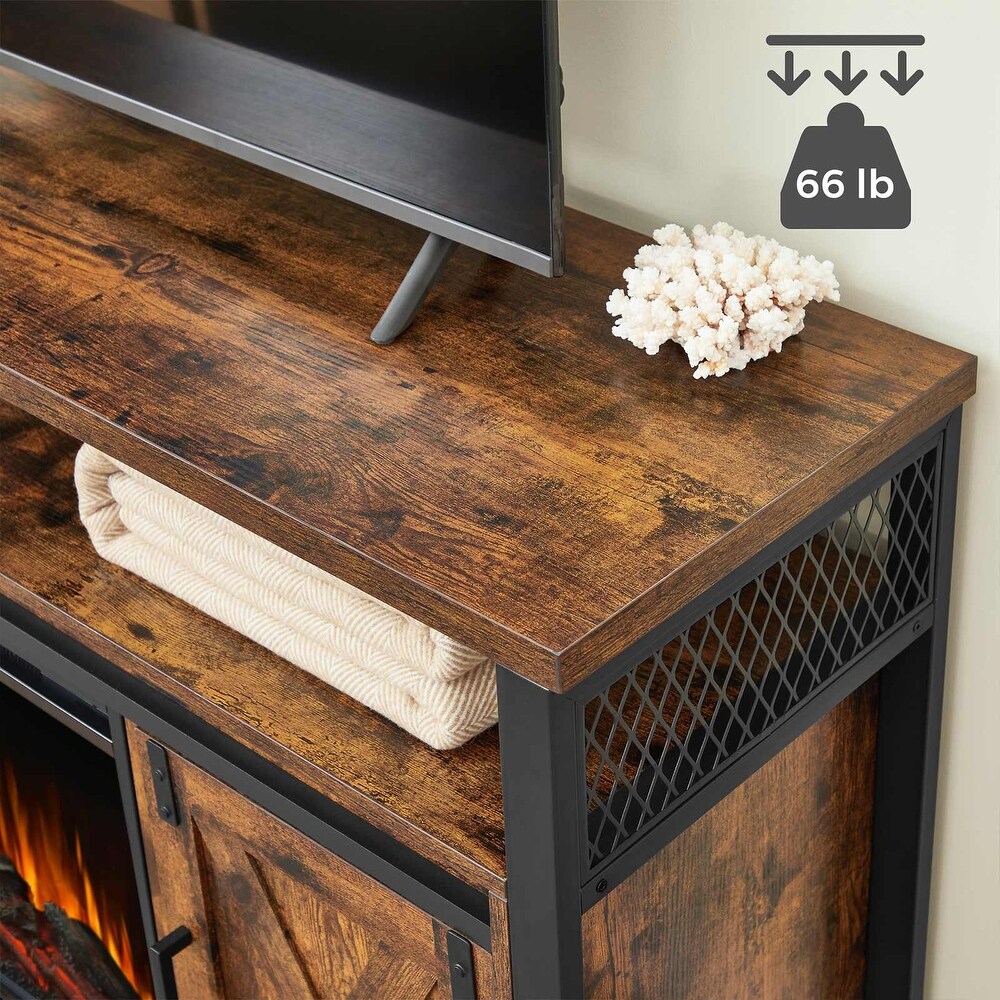 TV Cabinet with Fireplace  TV Stand for TVs up to 60 Inches   Rustic Brown and Black   53.1\