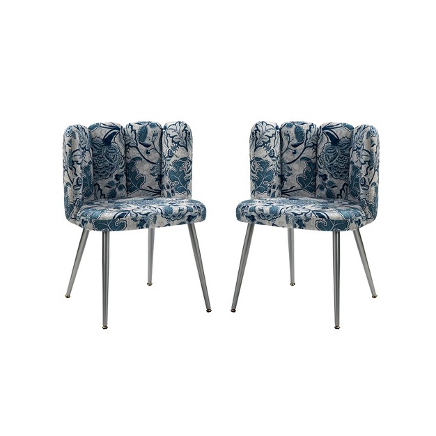 Set Of 2 Jorge Upholstered Modern Printed Fabric Accent Side Chair With Shell Back And Unique Pattern Design Artful Living Design