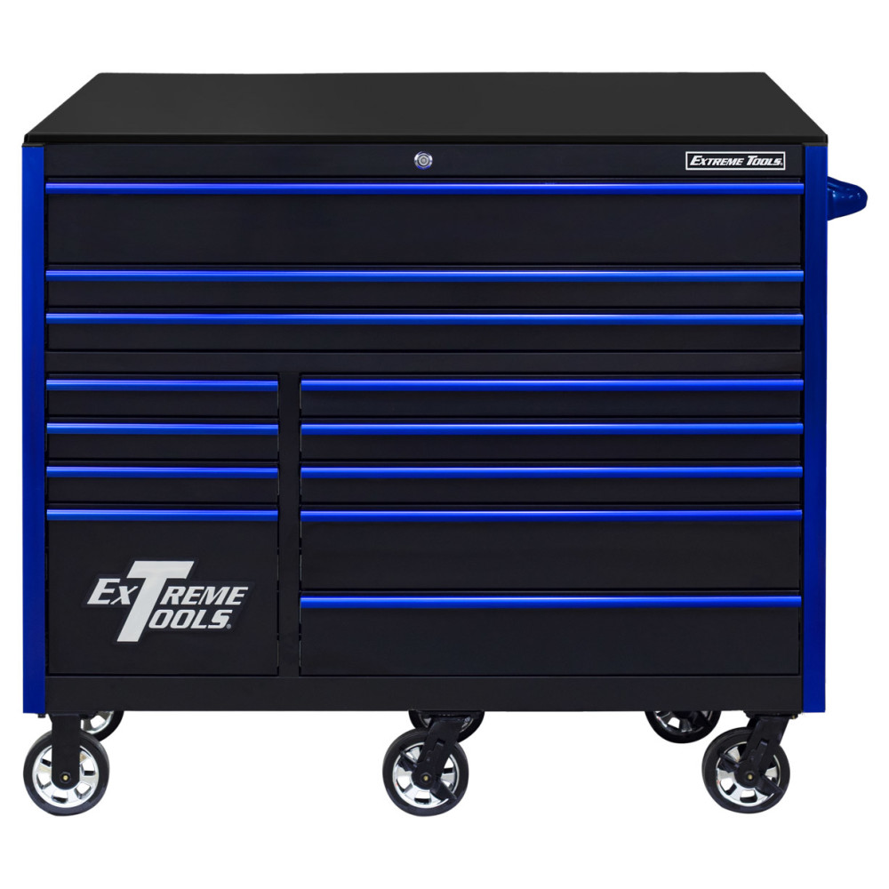 Extreme Tools 55 Black Roller Cabinet with Blue Drawer Pulls