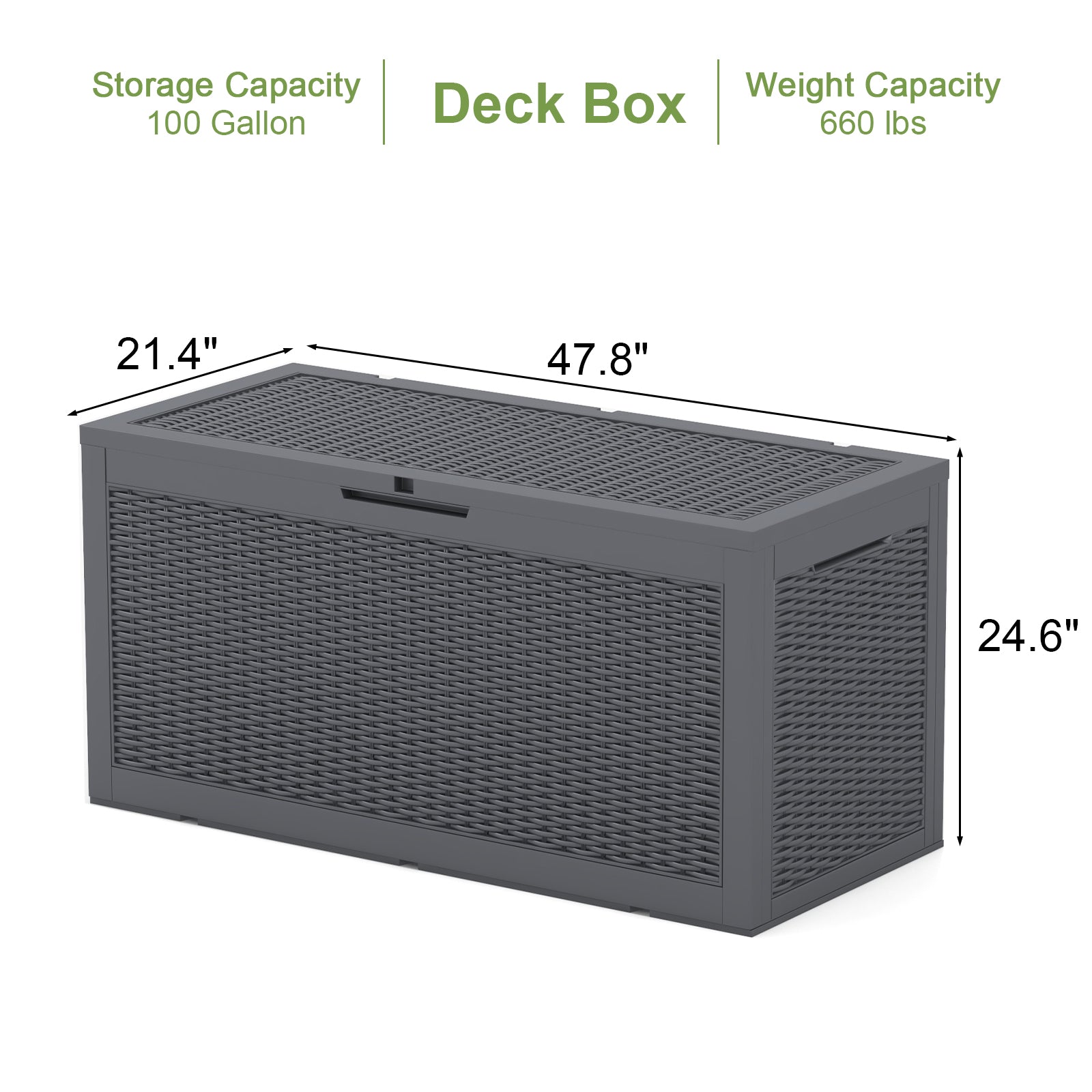 Patiowell 105 Gallon Deck Box Outdoor Resin Plastic Deck Storage Box, Gray