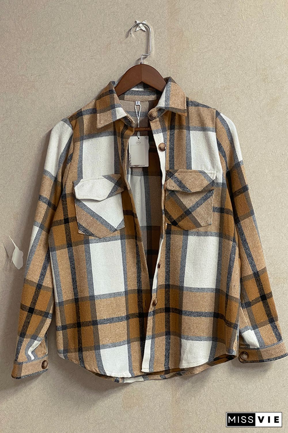 Plaid Button Down Pocketed Shacket Jacket Coats Women Wholesale