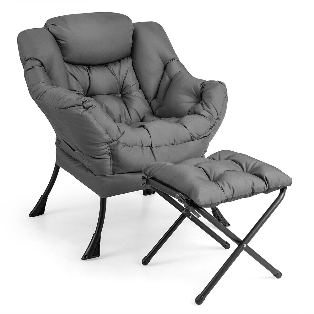 Gymax Lazy Sofa Chair Accent Leisure Armchair with Folding Footrest