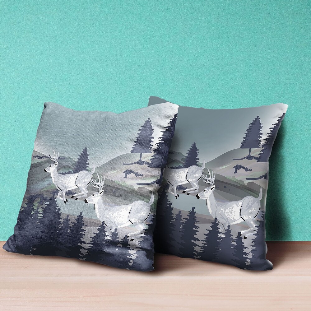 HomeRoots 20x20 Gray Blue Deer Blown Seam Broadcloth Animal Print Throw Pillow   22