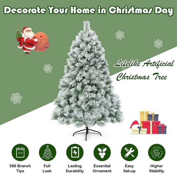 Costway 6ft or 7ft Premium Hinged Artificial Christmas Tree Snowy Pine