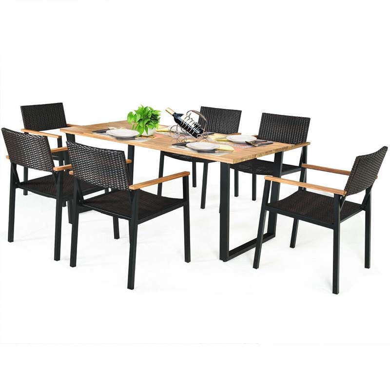 Canada Only - 7 Pcs Rattan Patio Dining Furniture Table Set with Wicker Chairs