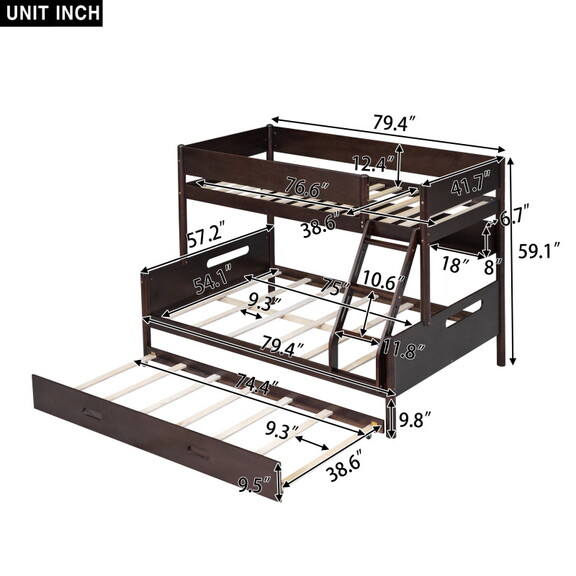 Wood Twin over Full Bunk Bed with Storage Shelves ...