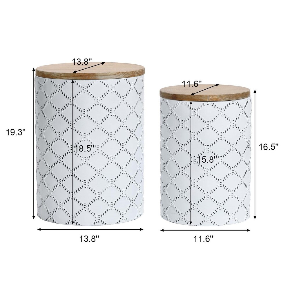 Set of 2 Metal Round Side and End Tables with Enclosed Storage