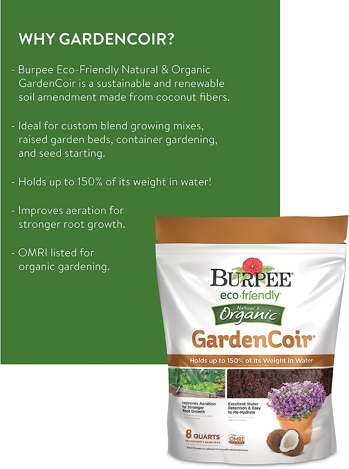 Burpee Natural & Organic GardenCoir, 8 quart, (1 Pack)