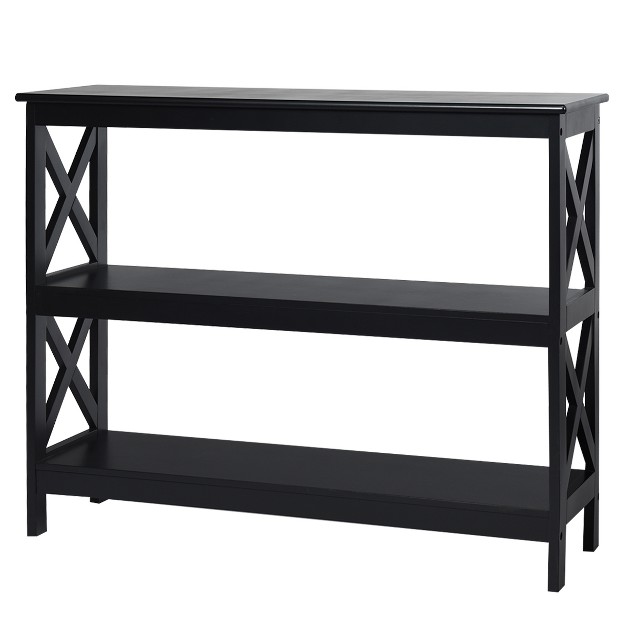 Tangkula Industrial 3 tier Console Table X design Bookshelf Narrow Accent Table Black brown