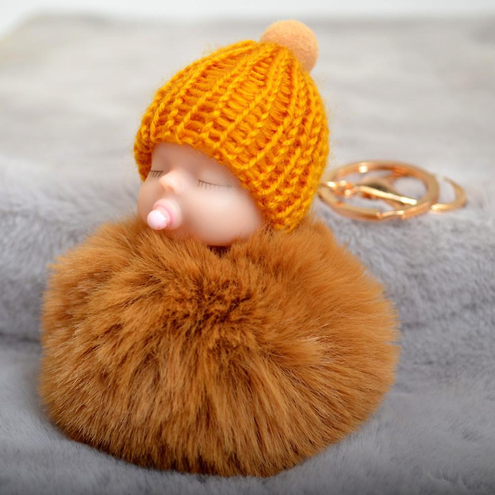 Cute Nipple Knitted Hat Sleeping Baby Doll Fake Fur Fluffy Lovely Ball Keychain Bag Key Rings Car Key Pendant Ornaments Gifts Style 1