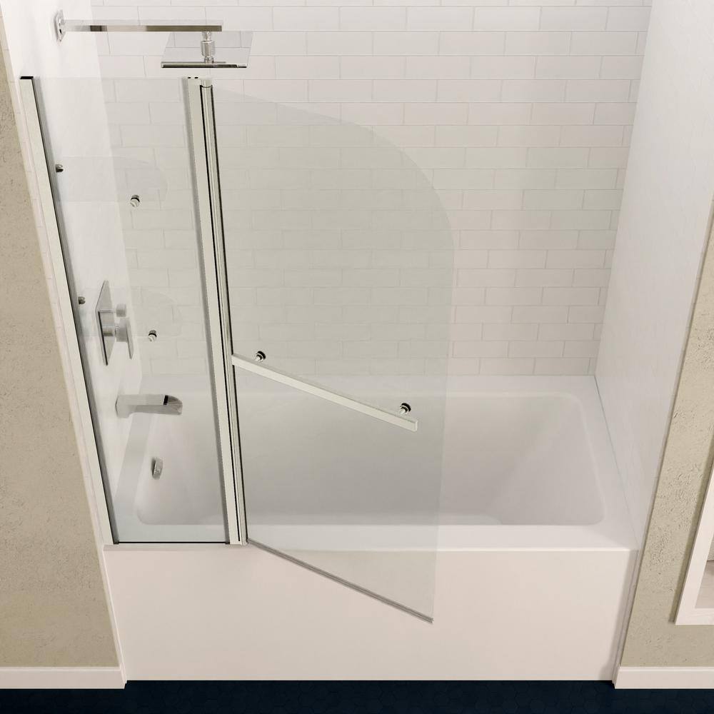 ANZZI Galleon 48 in. x 58 in. Frameless Hinged Tub Door with TSUNAMI GUARD in Brushed Nickel SD-AZ054-01BN