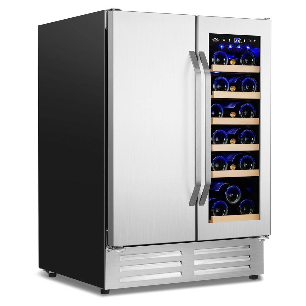 Velivi 24 in.Dual Zone 20-Wine Bottles and 88-Can Built-In and Freestanding with French Door Beverage Cooler in Stainless Steel KMYL120-2HD