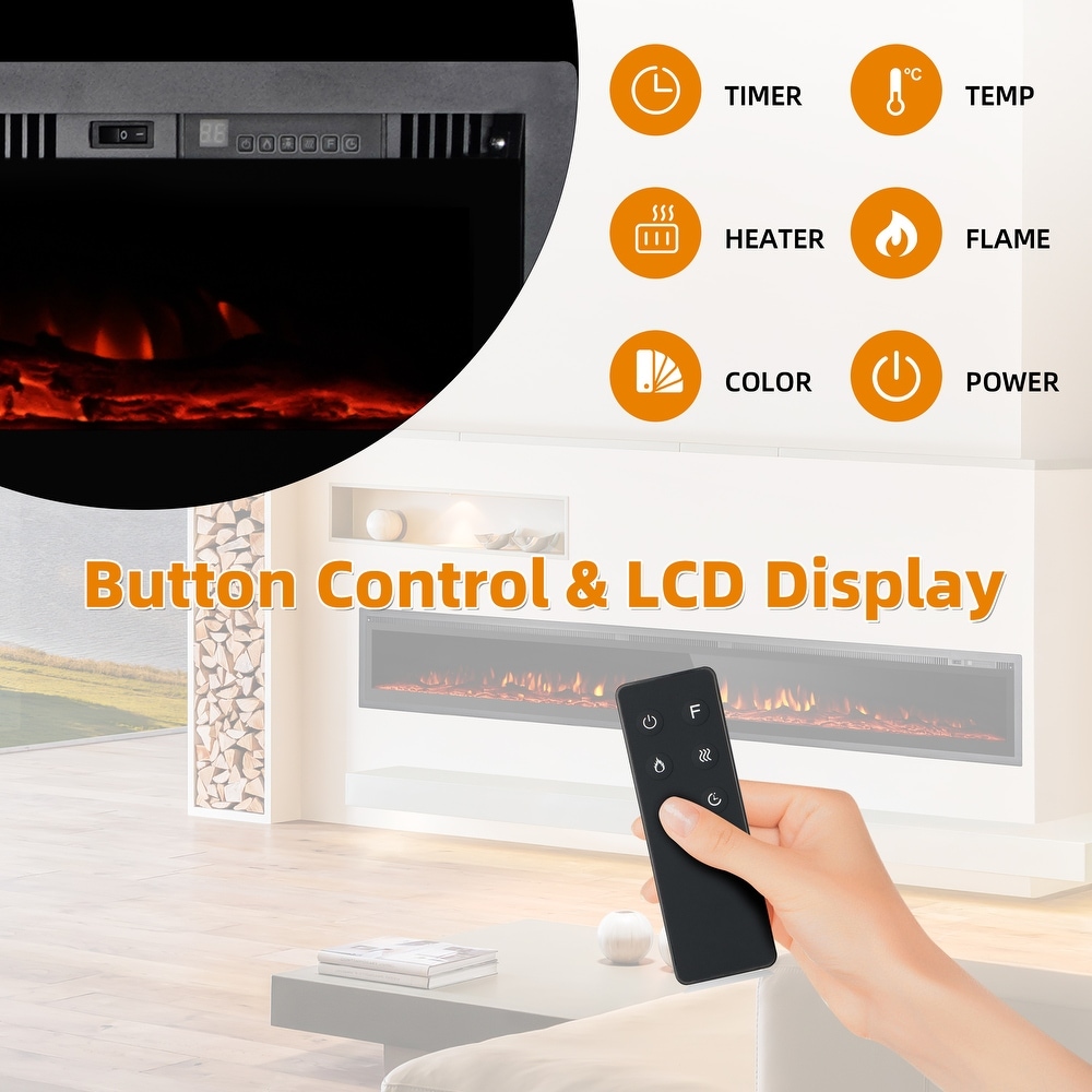 Electric Fireplace Inserts  Recessed and Wall Mounted Fireplace with Timer  Remote Control  Adjustable LED Flame  750/1500W