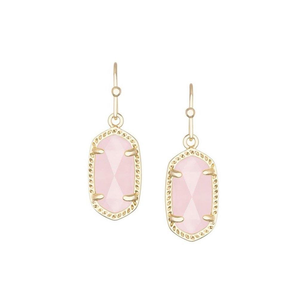 Kendra Scott  Lee Gold Drop Earrings In Rose Quartz