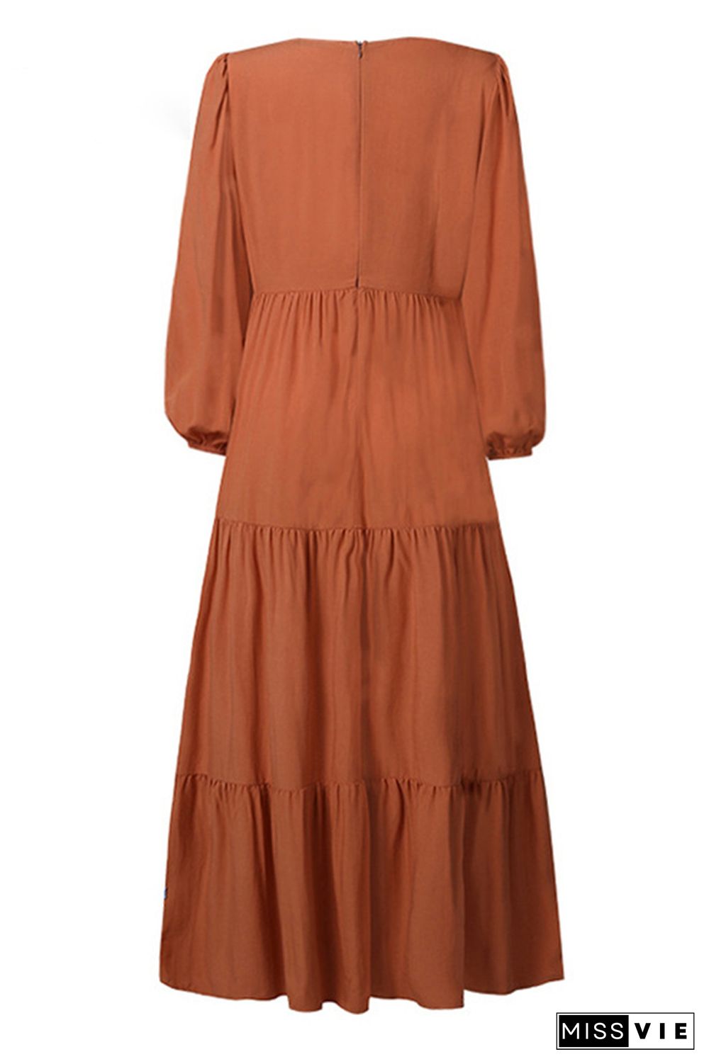 V Neck Puff Sleeves Tiered Maxi Dress