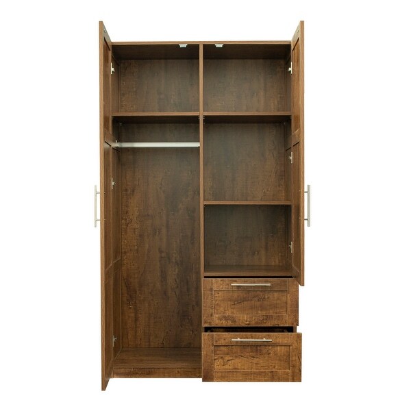 High Wardrobe Cabinet with 2 Doors，2 Drawers and 5 Storage Spaces - - 37427630