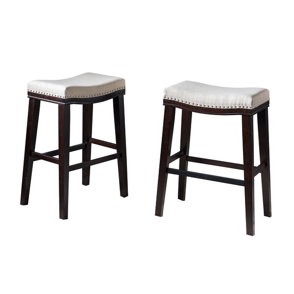 Kimi Contemporary Upholstered Saddle Barstool with Nailhead Trim (Set of 2) by Christopher Knight Home