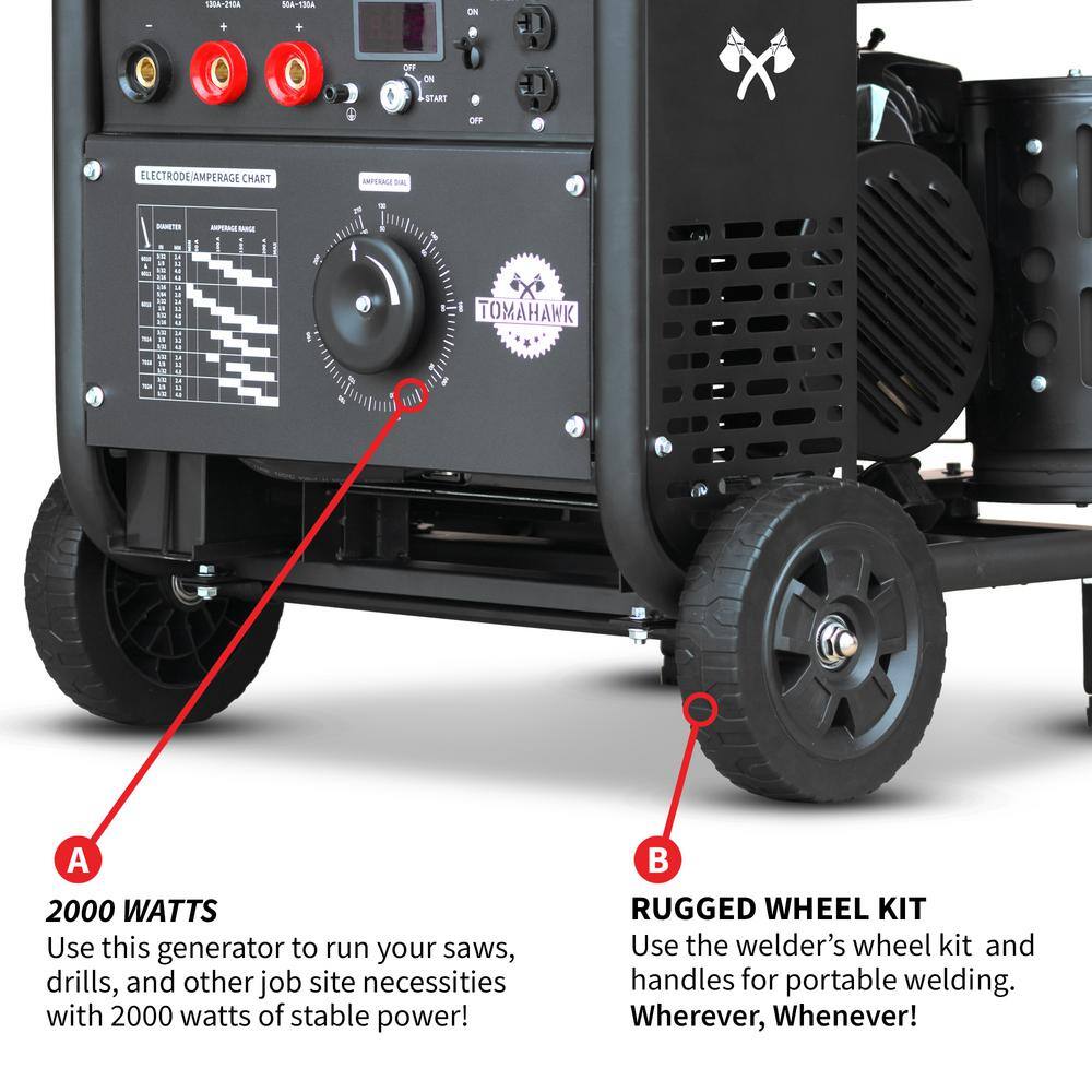 Tomahawk Power 210 Amp DC Multi Process MMA TIG Stick Welder Generator w 15 HP 2000-Watt Electric Start Inverter Engine Driven Welder TWG210A