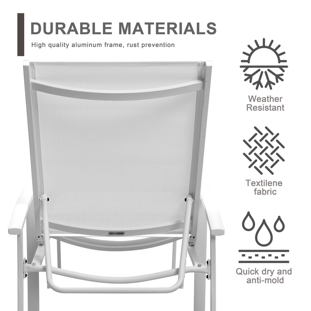 NUU GARDEN Outdoor Textilene Cape Coral Mesh Single Chaise Lounge in White/Grey