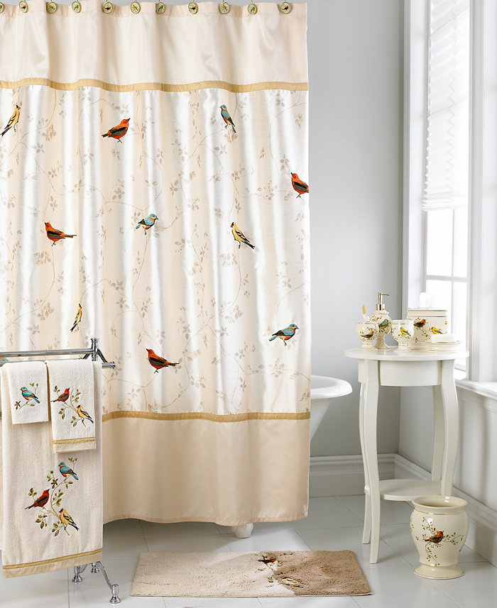 Avanti Gilded Birds Bordered Printed Shower Curtain 72 x 72