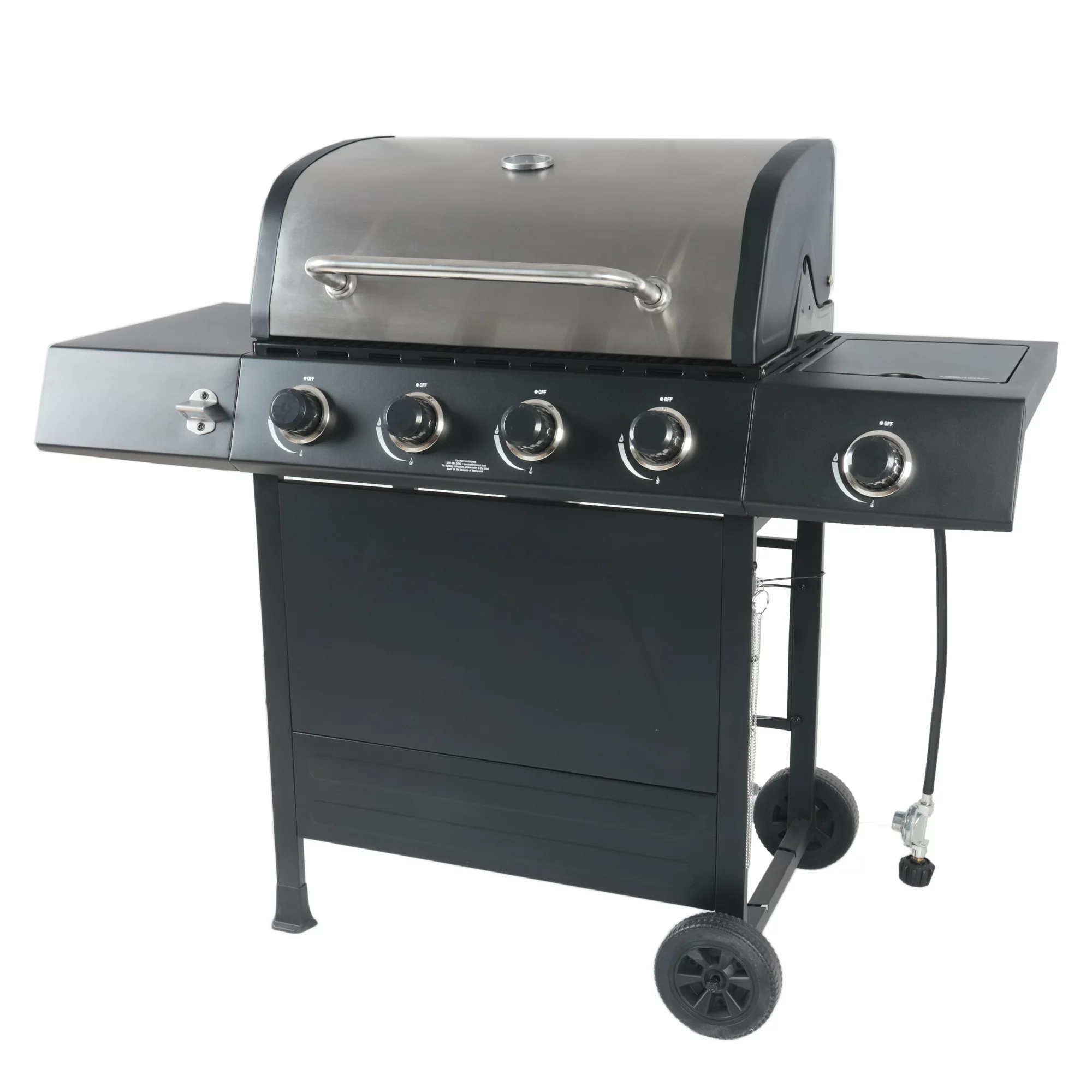 RevoAce 4-Burner Propane Gas Grill with Side Burner， Stainless Steel and Black